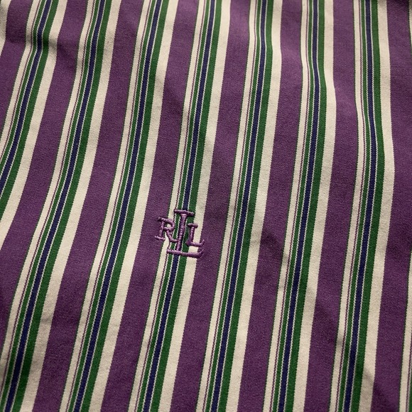 Lauren Ralph Lauren Women's Button Down Shirt 3XL Purple Monogram 3/4 Sleeve - Picture 3 of 12